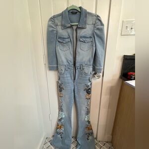 Driftwood denim jumpsuit with embroidery( free people - Anthropologie)